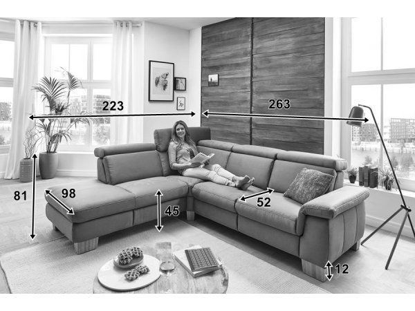 Kožená rohová sedací souprava LAVA 2 s funkcí relax