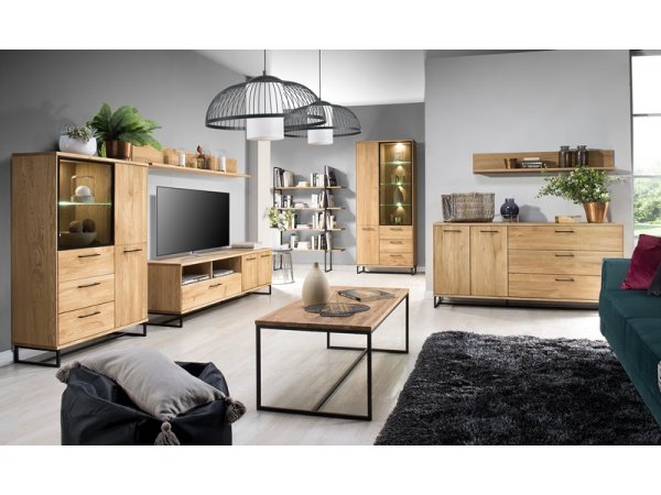 Komoda s vitrínou LAGOS (typ 45) dub přírodní olejovaný