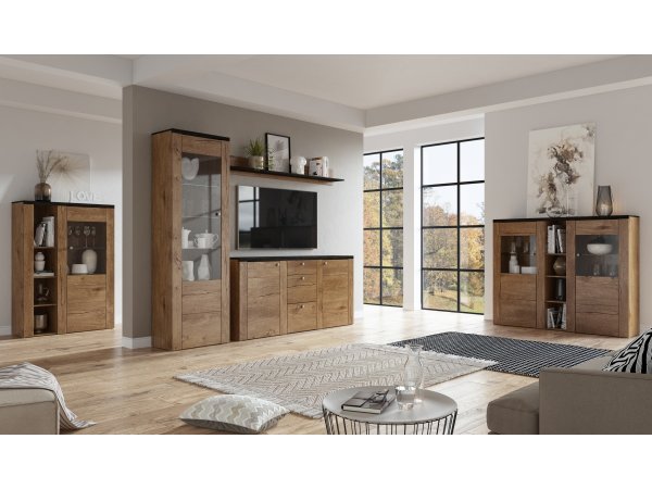 Moderní komoda s vitrínou LARONA typ 46 dub Lefkas/touchwood