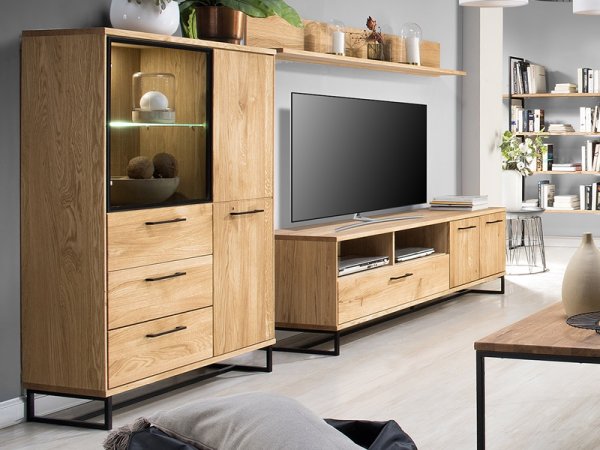 Komoda s vitrínou LAGOS (typ 45) dub přírodní olejovaný