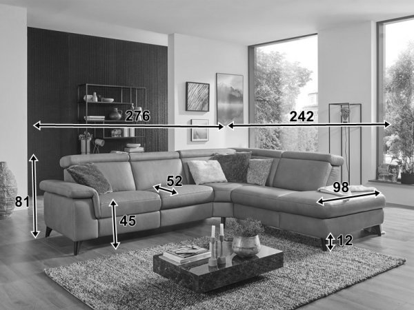 Kožená rohová sedací souprava LAVA XC 4 s funkcí relax