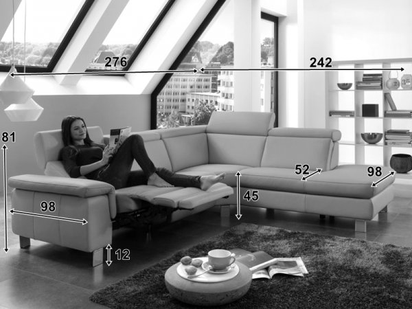 Kožená rohová sedací souprava LAVA XC s funkcí relax