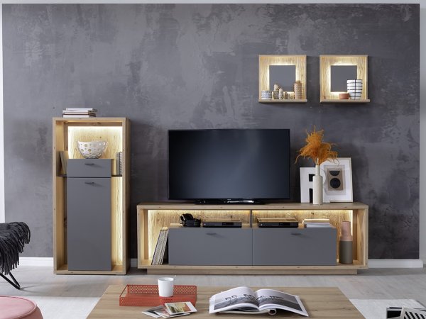 Šedá nízká knihovna do obývacího pokoje LIZZANO