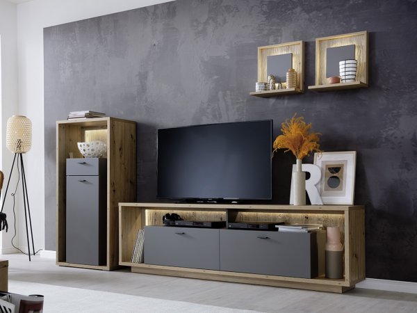 Šedá TV komoda do obývacího pokoje LIZZANO