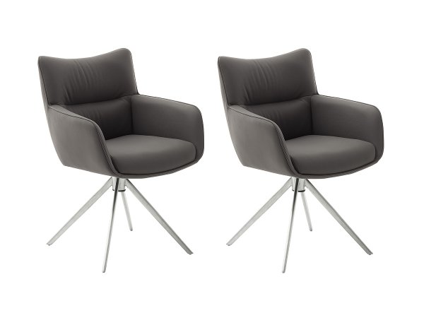 Jídelní otočná židle LIMONE 2E s područkami, pravá kůže antracit