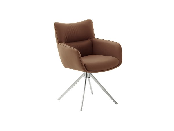 Jídelní otočná židle LIMONE 2E s područkami, pravá kůže hnědočervená