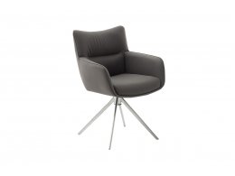 Jídelní otočná židle LIMONE 2E s područkami, pravá kůže antracit