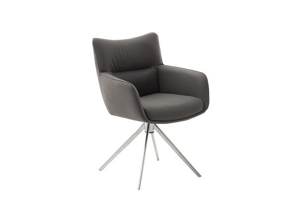 Jídelní otočná židle LIMONE 2E s područkami, pravá kůže antracit