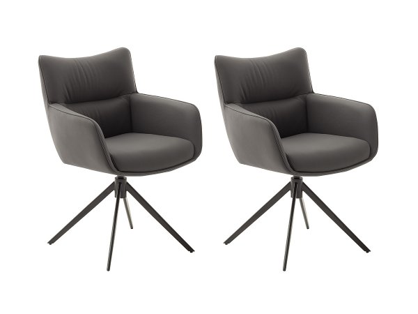 Jídelní otočná židle LIMONE 2S s područkami, pravá kůže antracit