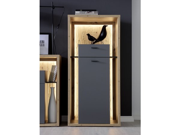 Šedá nízká knihovna do obývacího pokoje LIZZANO