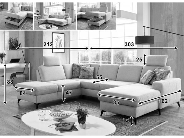 Rohová rozkládací sedací souprava do U LOLLAND 2