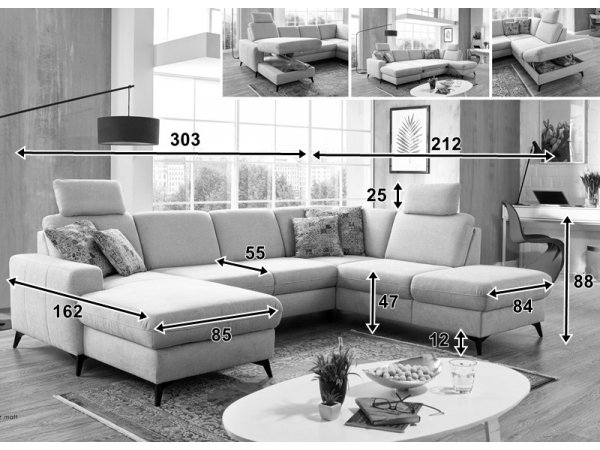 Rohová rozkládací sedací souprava do U LOLLAND