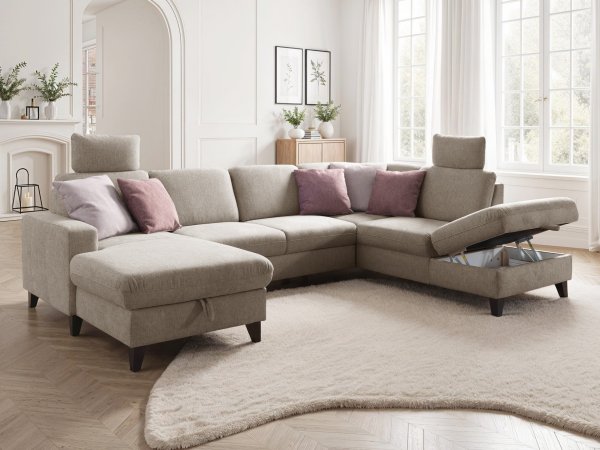 Rohová rozkládací sedací souprava do tvaru U LOLLAND 3