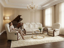 Klasická kožená sedací souprava s křeslem funkcí relax s elektrickým ovládáním VERONA 3+1+1