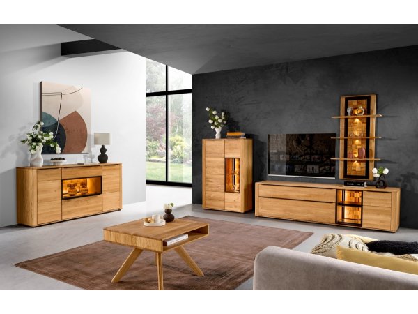 Dubová komoda s vitrínou včetně osvětlení LUNA typ 46