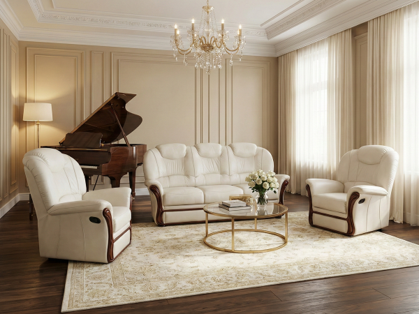 Klasická kožená sedací souprava s křeslem funkcí relax s elektrickým ovládáním VERONA 3+1+1