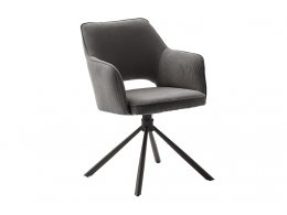 Jídelní židle LUZON manšestrová antracitová s područkami, podnož kovová matně černá