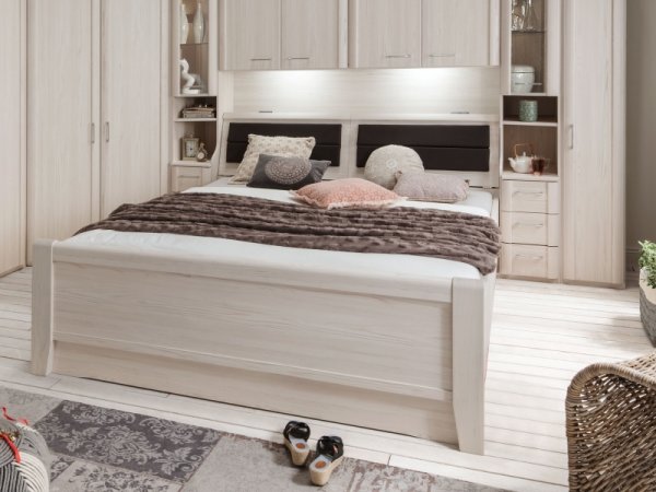 Moderní ložnice s nástavbou nad postelí LUXOR polární modřín