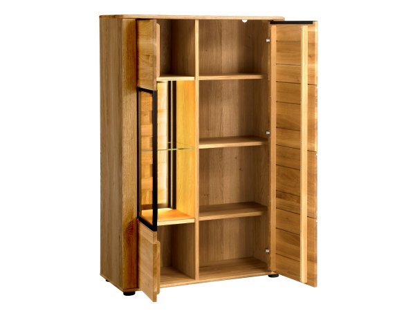 Dubová komoda s vitrínou včetně osvětlení LUNA typ 46