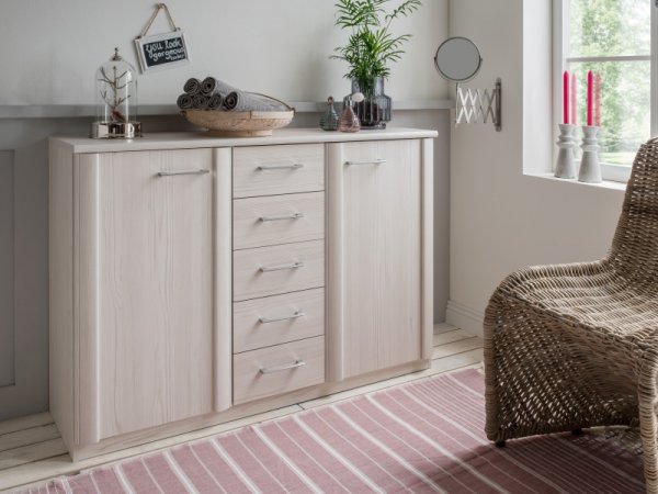 Moderní ložnice s nástavbou nad postelí LUXOR 3 polární modřín