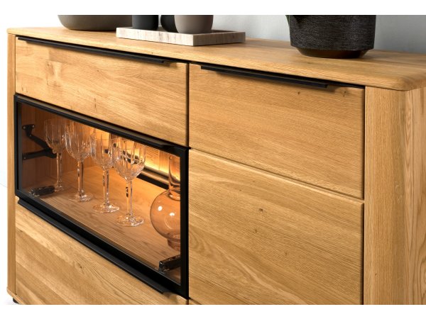 Dubová komoda s vitrínou včetně osvětlení LUNA typ 46