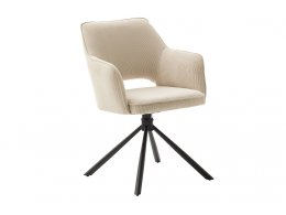 Jídelní židle LUZON manšestrová krémová s područkami, podnož kovová matně černá