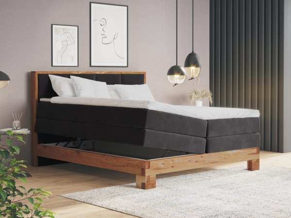 Postel boxspring s úložným prostorem a LED osvětlením MAESTRO dub masiv