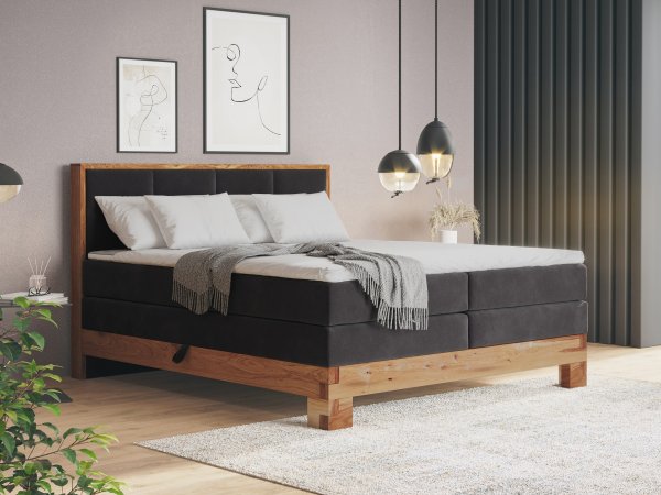Postel boxspring s úložným prostorem a LED osvětlením MAESTRO dub masiv