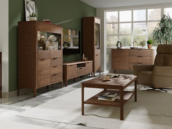 VÝPRODEJ: Komoda MALAWI (typ 45) přírodní dubová dýha/dub masiv - tmavý ořech