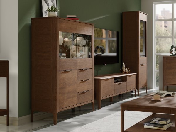 VÝPRODEJ: Komoda MALAWI (typ 45) přírodní dubová dýha/dub masiv - tmavý ořech