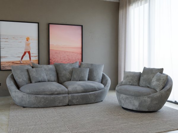 Moderní sedací souprava MALI mega pohovka + otočné křeslo