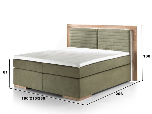Postel boxspring včetně LED osvětlení MARCEL 2 dub masiv