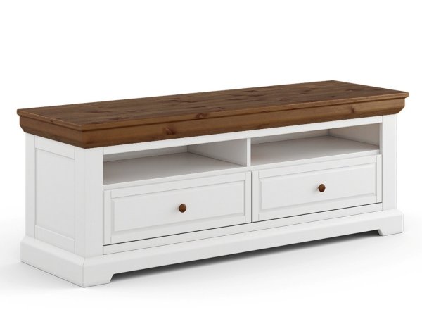 Televizní komoda (typ 09) RONE borovice masiv bílá/tabák