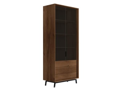 Dubová vitrína LOFT s proskleným čelem, tabák