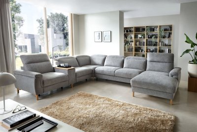 Rohová rozkládací sedací souprava do tvaru U s funkcí relax HERMÍNA