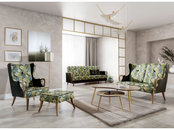 Křeslo ušák s dřevěnými područkami MILANO