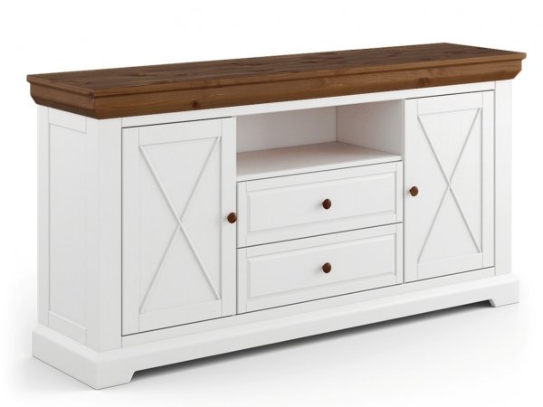 Komoda do obývacího pokoje (typ 06) RONE borovice masiv bílá/tabák