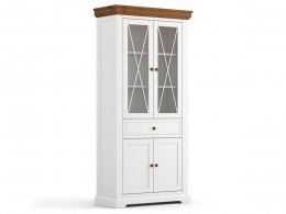 Vitrína do obývacího pokoje (typ 02) RONE borovice masiv bílá/tabák