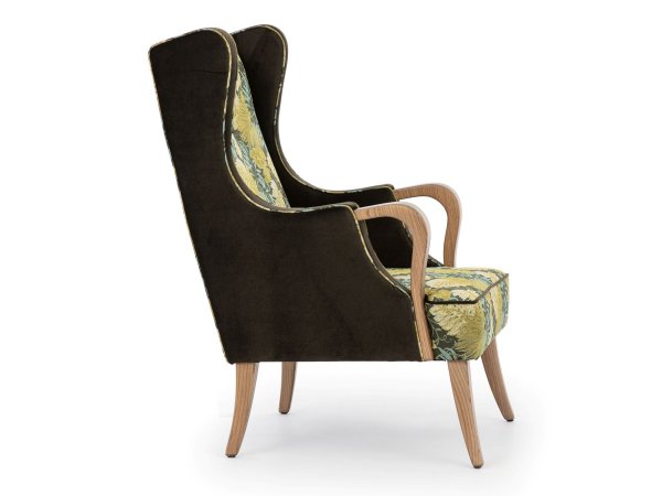 Křeslo ušák s dřevěnými područkami MILANO