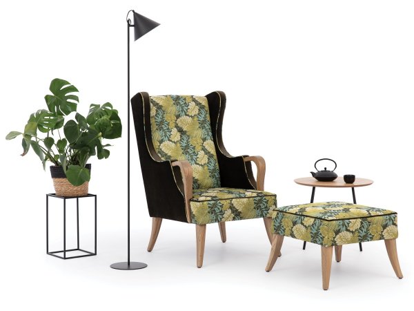 Křeslo ušák s dřevěnými područkami MILANO