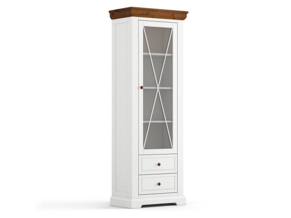 Vitrína do obývacího pokoje (typ 01) RONE borovice masiv bílá/tabák