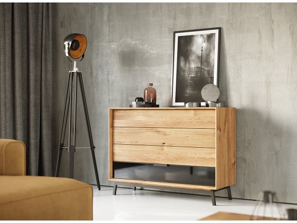 Dubová komoda LOFT se sklem