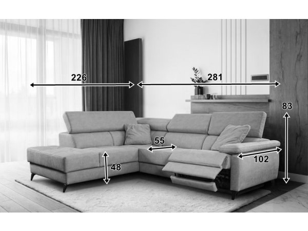 Rohová sedací souprava MONZA s elektrickou funkcí relax