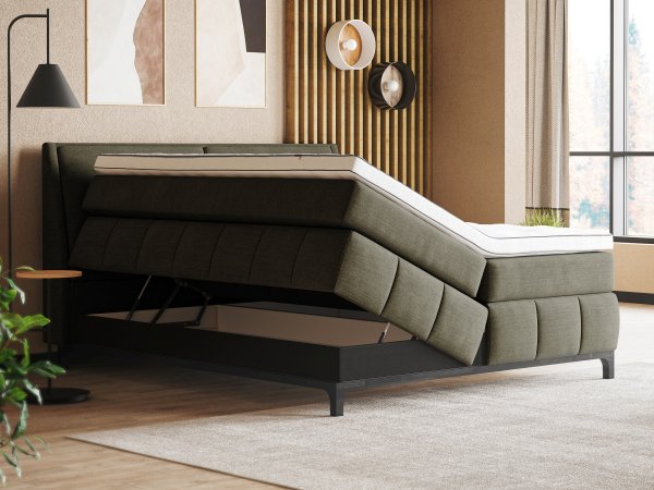 Postel boxspring s úložným prostorem MOONSHOT I dub masiv, černá