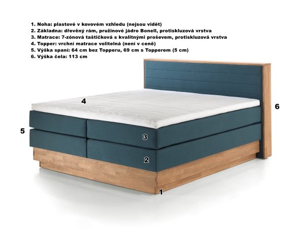 Postel boxspring s úložným prostorem KOLETA 2 dub masiv