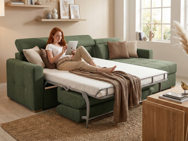 Rohová rozkládací sedací souprava pro každodenní spaní NARDO