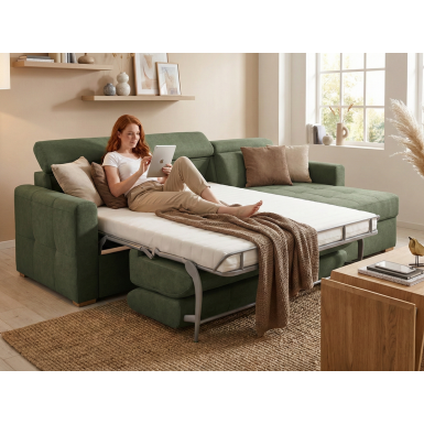 Rohová rozkládací sedací souprava pro každodenní spaní NARDO