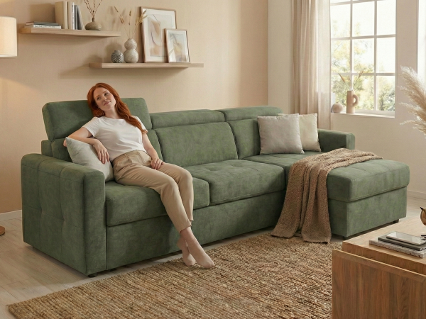 Rohová rozkládací sedací souprava pro každodenní spaní NARDO