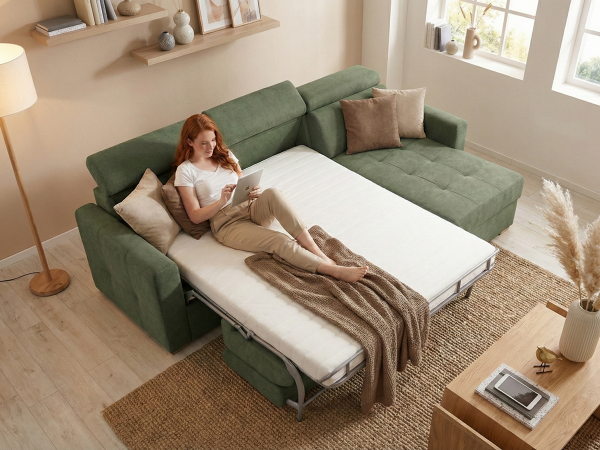 Rohová rozkládací sedací souprava pro každodenní spaní NARDO