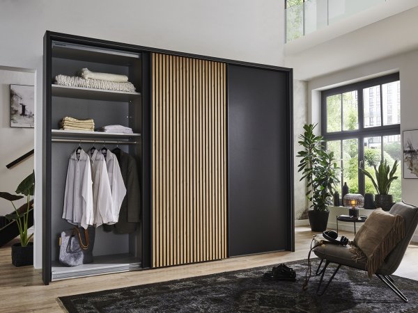 Šatní skříň NEVADA grafit/dub bianco